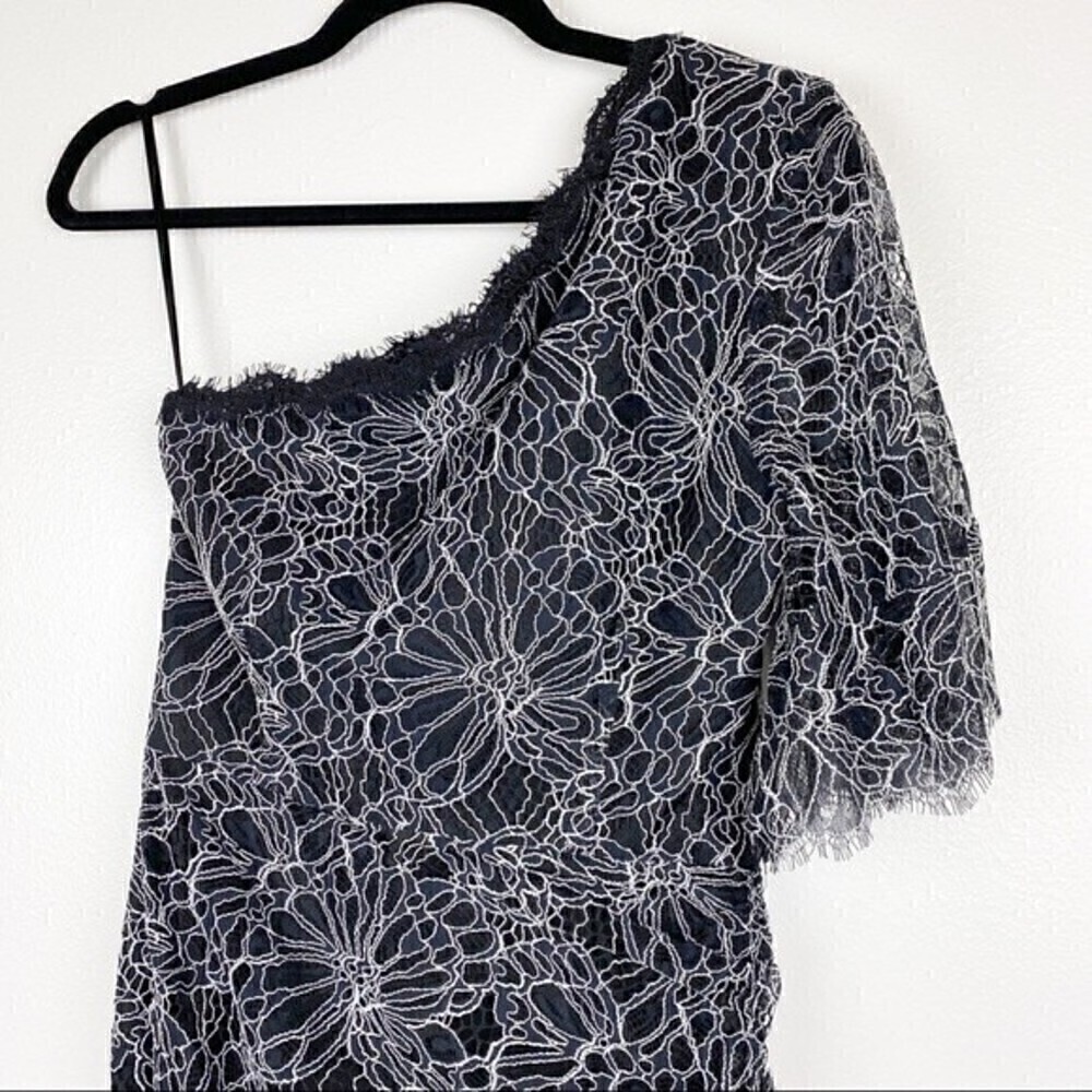 Harlyn Floral One Shoulder Lace High Low Cocktail Dress Black Size S NWT - Picture 7 of 12